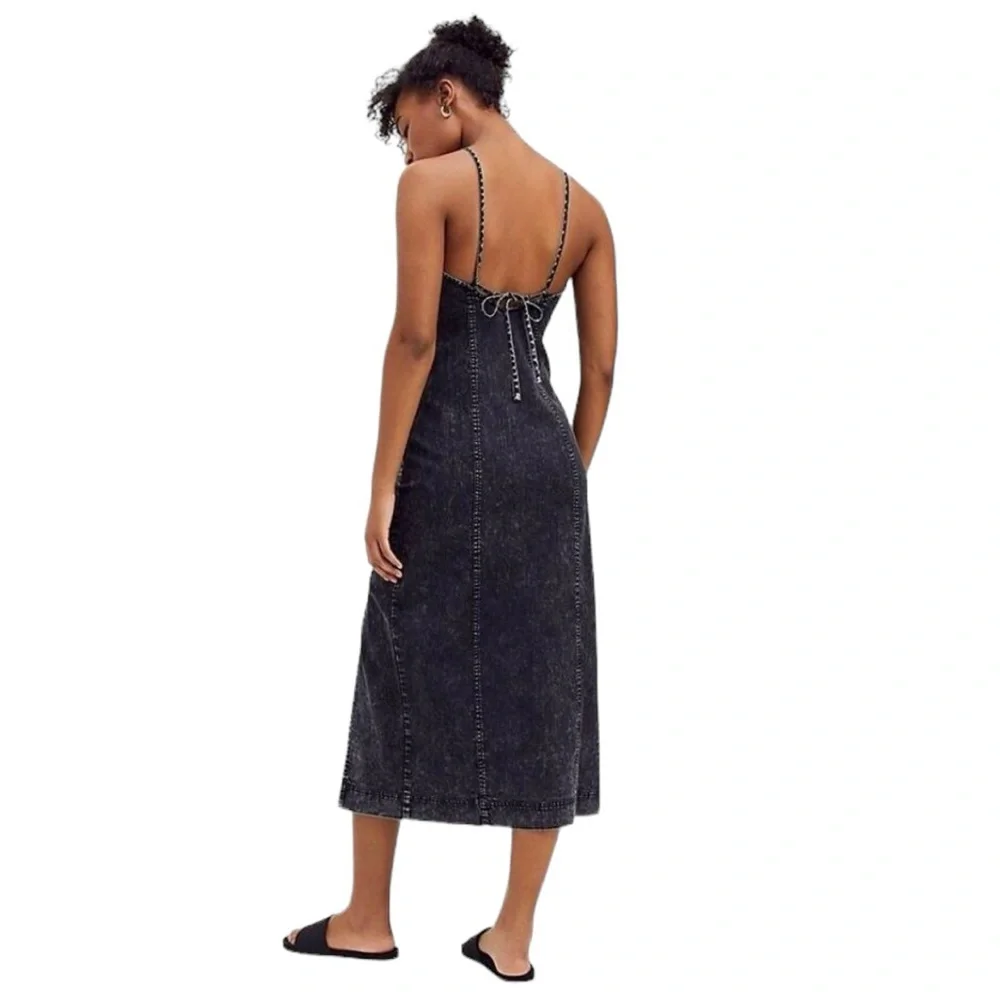 Nwt FREE PEOPLE Sz 12LUANNA DENIM MIDI DRESS IN WASHED BLACK_4